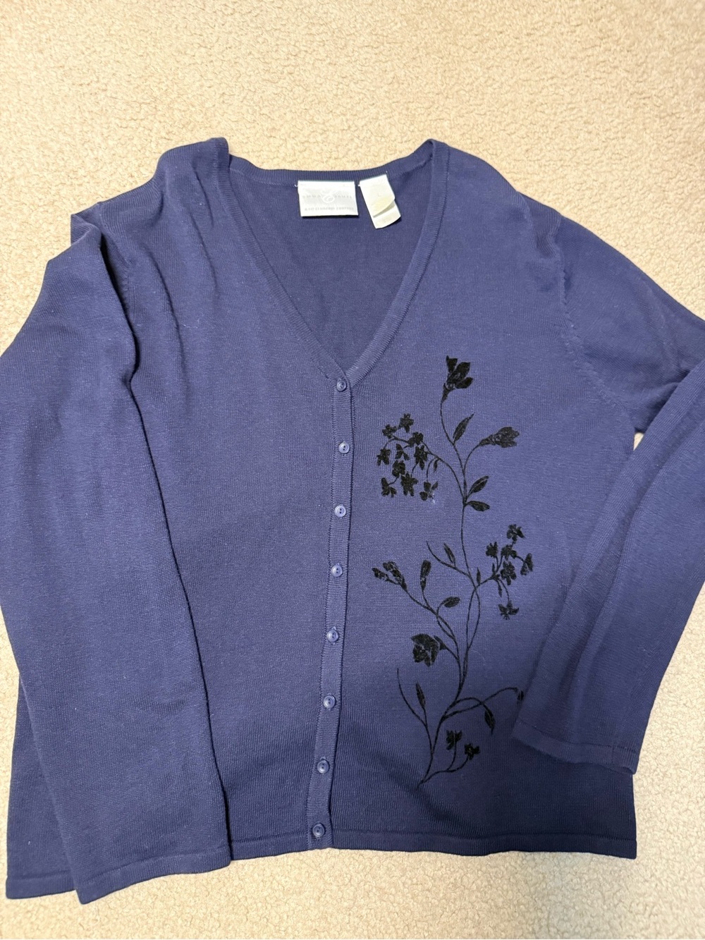 Emma James Blue V-Neck Floral Button Cardigan